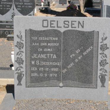 OELSEN Jeanetta W.S. nee DIEDERICKS 1892-1972