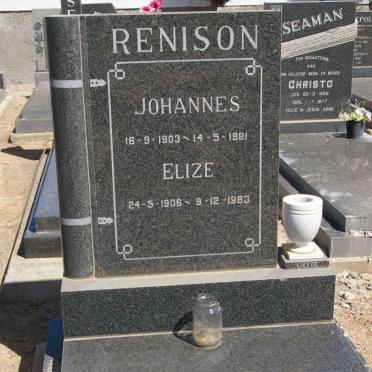 RENISON Johannes 1903-1981 &amp; Elize 1906-1983