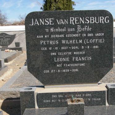 RENSBURG Petrus Wilhelm, Janse van 1937-1981 &amp; Leonie Francis FEATHERSTONE 1939-