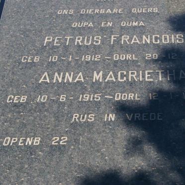RENSBURG Petrus Francois, Janse van 1912-1987 &amp; Anna Magrietha 1915-1992
