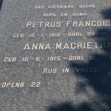 RENSBURG Petrus Francois, Janse van 1912-1987 &amp; Anna Magrietha 1915-1992