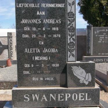 SWANEPOEL Johannes Andreas 1915-1978 &amp; Aletta Jacoba MEIRING 1930-2009