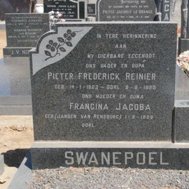 SWANEPOEL Pieter Frederick Reinier 1923-1985 &amp; Francina Jacoba JANSEN VAN RENSBURG 1929-