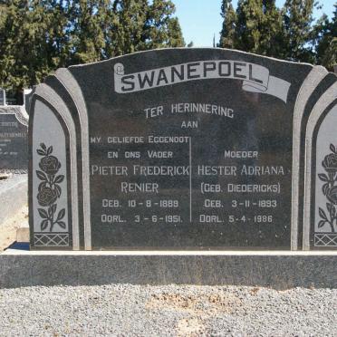 SWANEPOEL Pieter Frederick Renier 1889-1951 &amp; Hester Adriana DIEDERICKS 1893-1986
