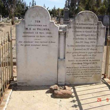 VILLIERS Jan Stephanis Herrmias, de 1824-1874 &amp; M.E. SLABBERT 1828-1908