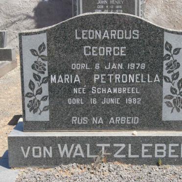 WALTZLEBEN Leonardus George, von -1978 &amp; Maria Petronella SCHAMBREEL -1982