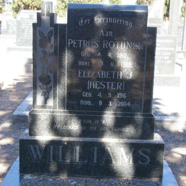WILLIAMS Petrus Rothner 1915-1965 &amp; Elizabeth J. 1916-2004