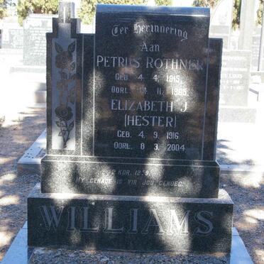 WILLIAMS Petrus Rothner 1915-1965 &amp; Elizabeth J. 1916-2004