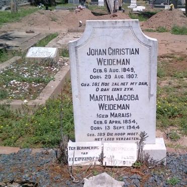 WEIDEMAN Johan Christian 1849-1907 &amp; Martha Jacoba MARAIS 1854-1944