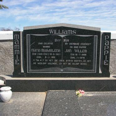 WILLIAMS Jan Willem 1898-1975 &amp; Maria Magdalena VAN ECK 1907-1991