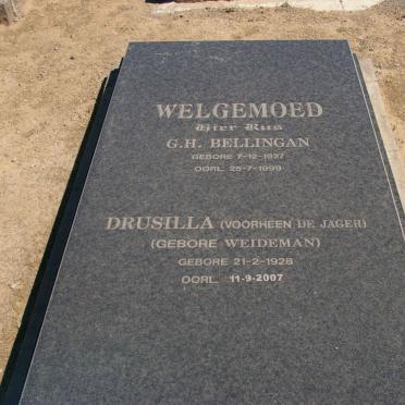WELGEMOED G.H. Bellingan 1927-1999 &amp; Drusilla previously DE JAGER nee WEIDEMAN 1928-2007