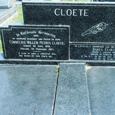 CLOETE Cornelius Willem Petrus 1899-1967 &amp; Babes 1907-1989