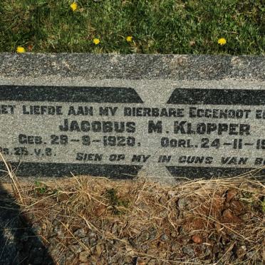 KLOPPER Jacobus M. 1920-1943