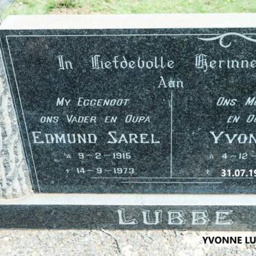 LUBBE Edmund Sarel 1915-1973 &amp; Yvonne GIDDY 1925-1987