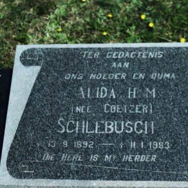 SCHLEBUSCH Alida H.M. nee COETZER 1892-1983