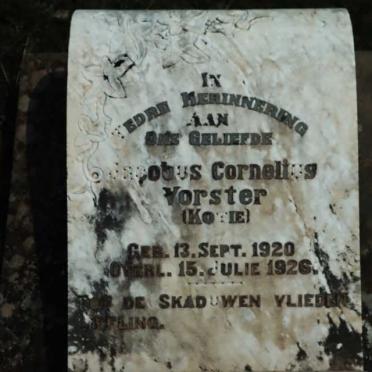 VORSTER Jacobus Cornelius 1920-1926