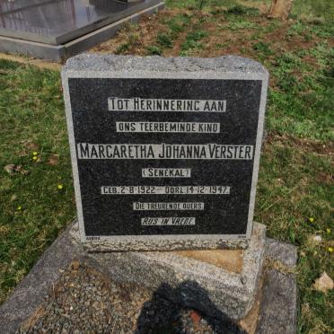 VERSTER Margaretha Johanna nee SENEKAL 1922-1947
