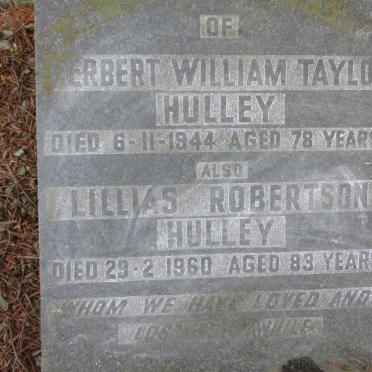 HULLEY Herbert William Taylor -1944 &amp; Lillias Robertson -1960