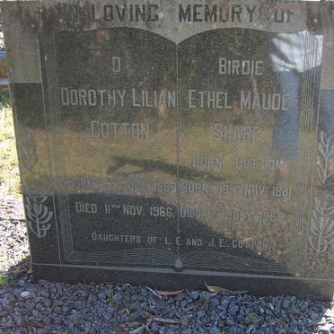 COTTON Dorothy Lilian 1889-1966 :: SHARP Ethel Maud nee COTTON 1881-1964