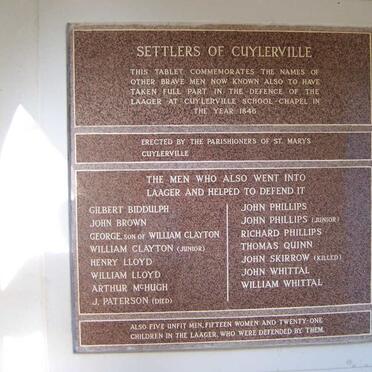 8. Plaque in memory of the Settlers who defended the village in 1846