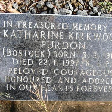 PURDON Katharine Kirkwood nee BOSTOCK 1913-1997