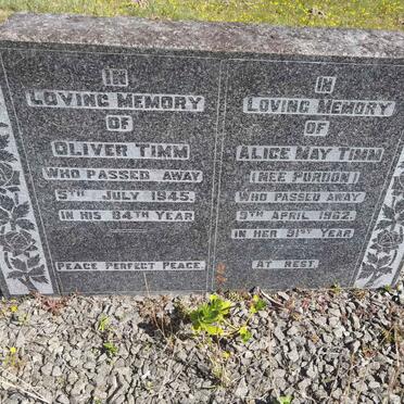 TIMM Oliver -1945 & Alice May PURDON -1962