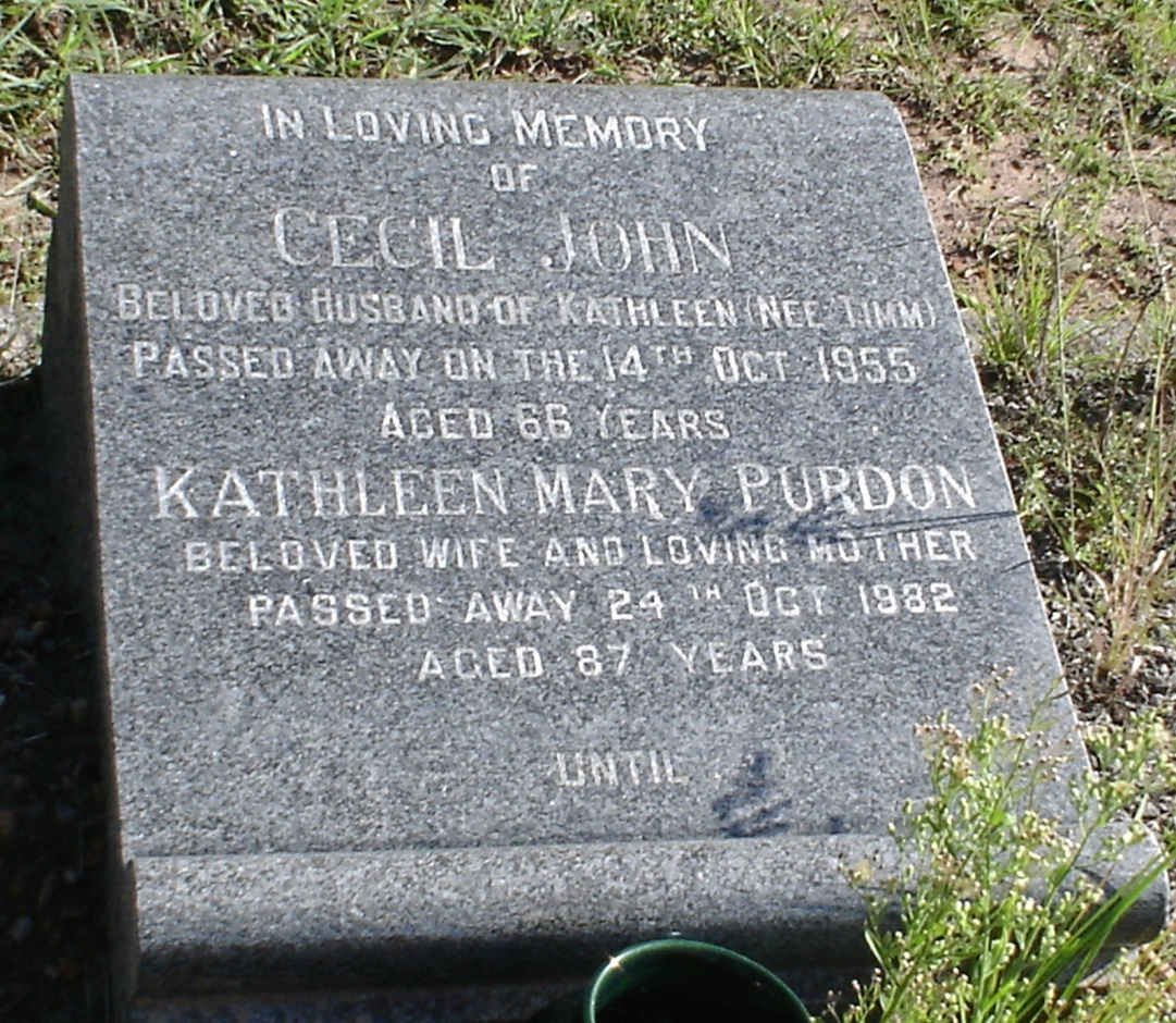 PURDON Cecil John -1955 &amp; Kathleen Mary TIMM -1982