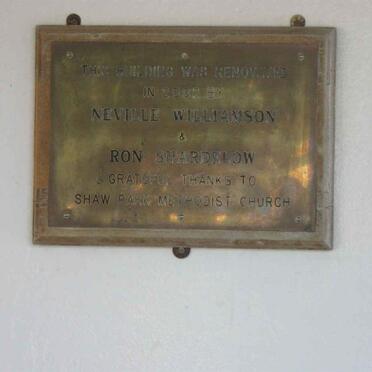 Memorial for renovations done by Neville Williamson &amp; Ron Shardelow
