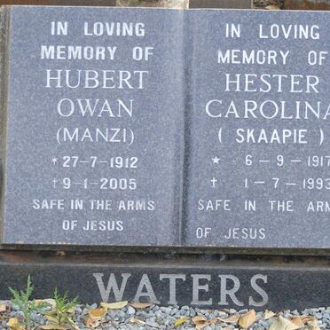 WATERS Hubert Owan 1912-2005 &amp; Hester Carolina 1917-1993