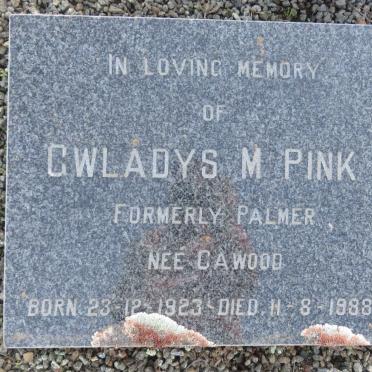 PINK Gwladys M. formerly PALMER nee CAWOOD 1923-1988