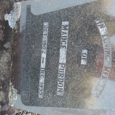 PURDON Clifford Stanley 1904-1976 &amp; Madge 1902-1955