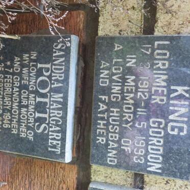 POTTS Sandra Margaret 1946-2014 :: KING Lorimer Gordon 1912-1993