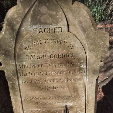 HAYES Sarah Gordon -1889