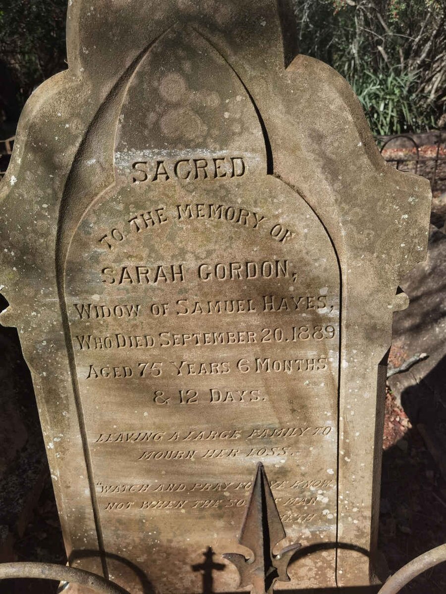 HAYES Sarah Gordon -1889