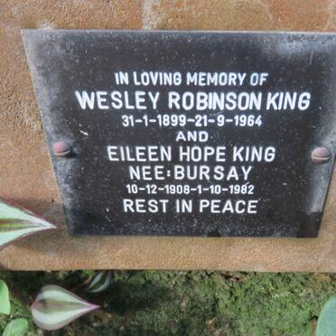 KING Wesley Robinson 1899-1964 &amp; Eileen Hope BURSAY 1908-1982