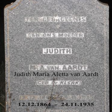 AARDT Judith M.A., van nee DE KLERK 1864-1935