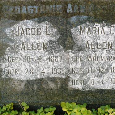 ALLEN Jacob L. 1887-1935 &amp; Maria C. WOLMARANS 1896-1957