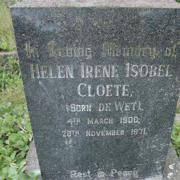 CLOETE Helen Irene Isobel nee DE WET 1900-1971