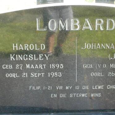 LOMBARD Harold Kingsley 1895-1983 &amp; Johanna Wilhelmina V.D. MERWE 1897-1976