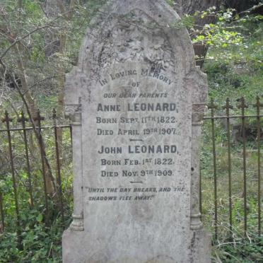 LEONARD John 1822-1909 &amp; Anne 1822-1907