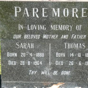 PAREMORE Thomas 1886-1950 &amp; Sarah 1888-1964