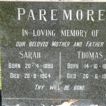 PAREMORE Thomas 1886-1950 &amp; Sarah 1888-1964