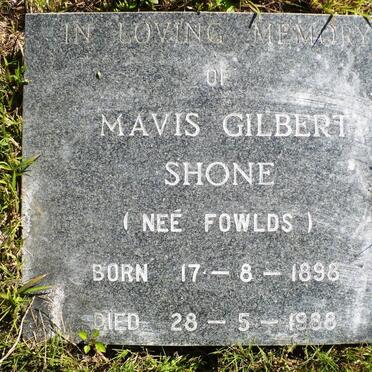 SHONE Mavis Gilbert nee FOWLDS 1898-1988