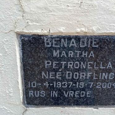 BENADIE Martha Petronella nee DORFLING 1937-2004