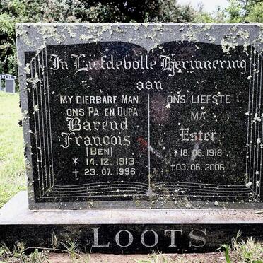 LOOTS Barend Francois 1913-1996 &amp; Ester 1918-2006