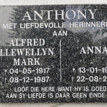 ANTHONY Alfred Llewellyn Mark 1917-1987 &amp; Anna 1922-2016