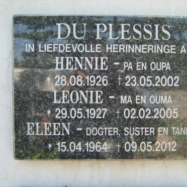 PLESSIS Hennie, du 1926-2002 &amp; Leonie 1927-2005 :: DU PLESSIS Eleen 1964-2012