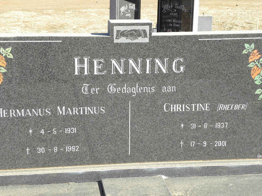 HENNING Hermanus Martinus 1931-1992 &amp; Christine RHEEDER 1937-2001