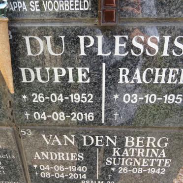 PLESSIS Dupie, du 1952-2016 &amp; Rachel 1957-