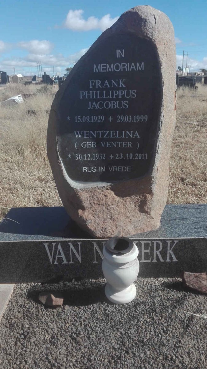 NIEKERK Frank Phillippus Jacobus, van 1929-1999 &amp; Wentzelina VENTER 1932-2011